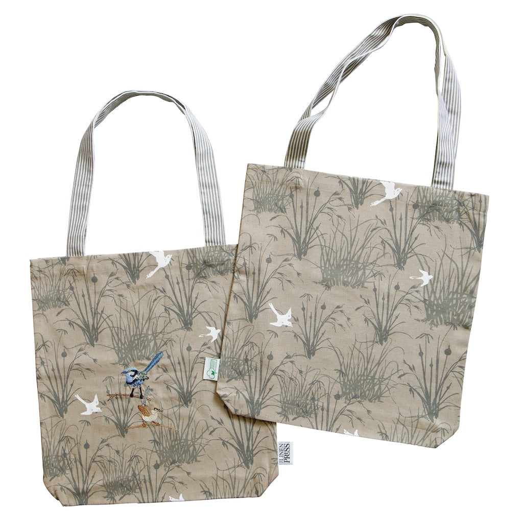 Linen Press Shopper Blue Wren Grassland (Organic Cotton)