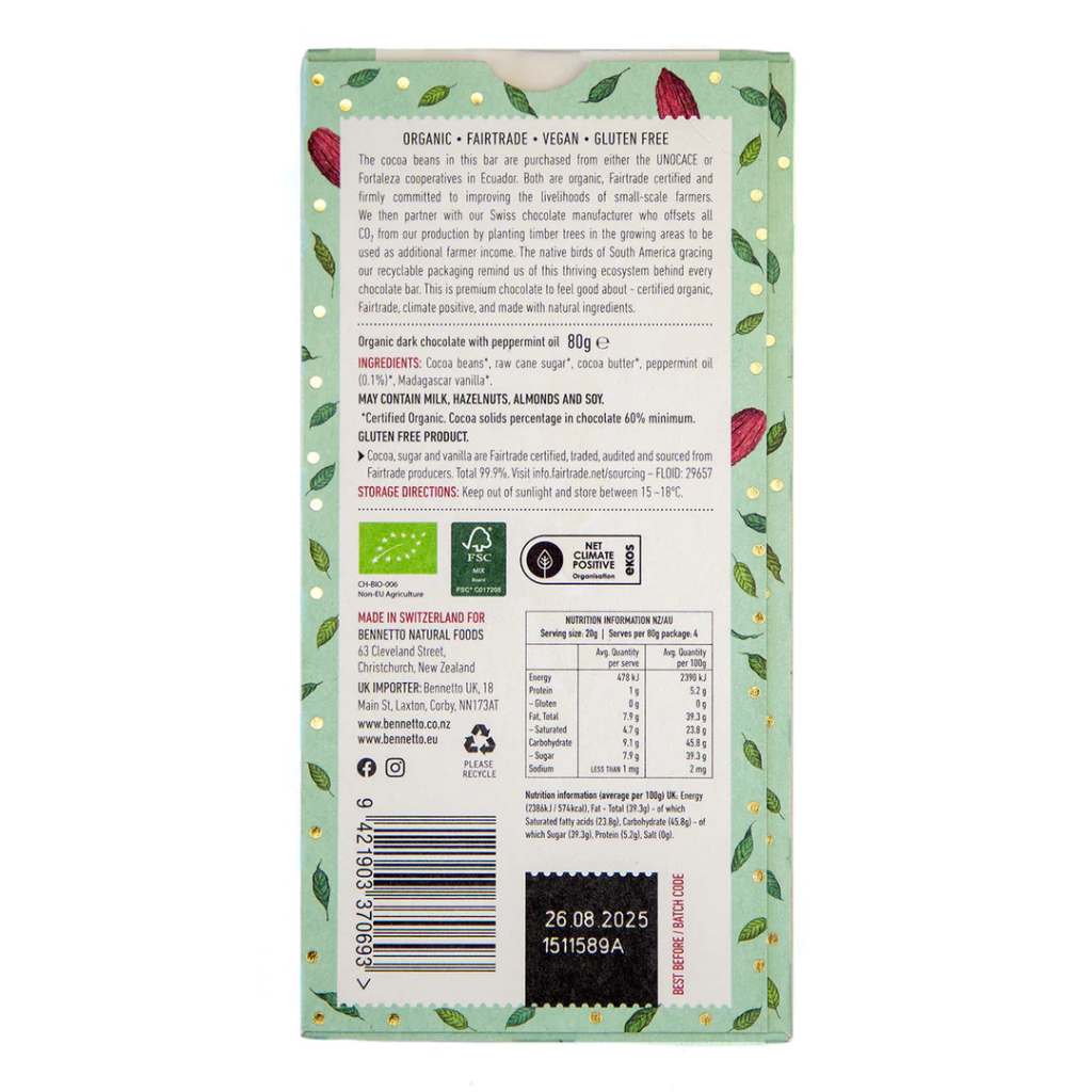 Bennetto Organic Dark Chocolate 80 g