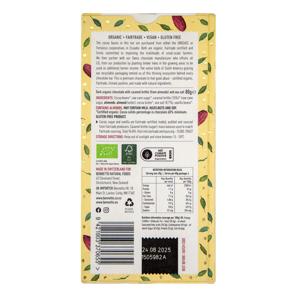 Bennetto Organic Dark Chocolate 80 g