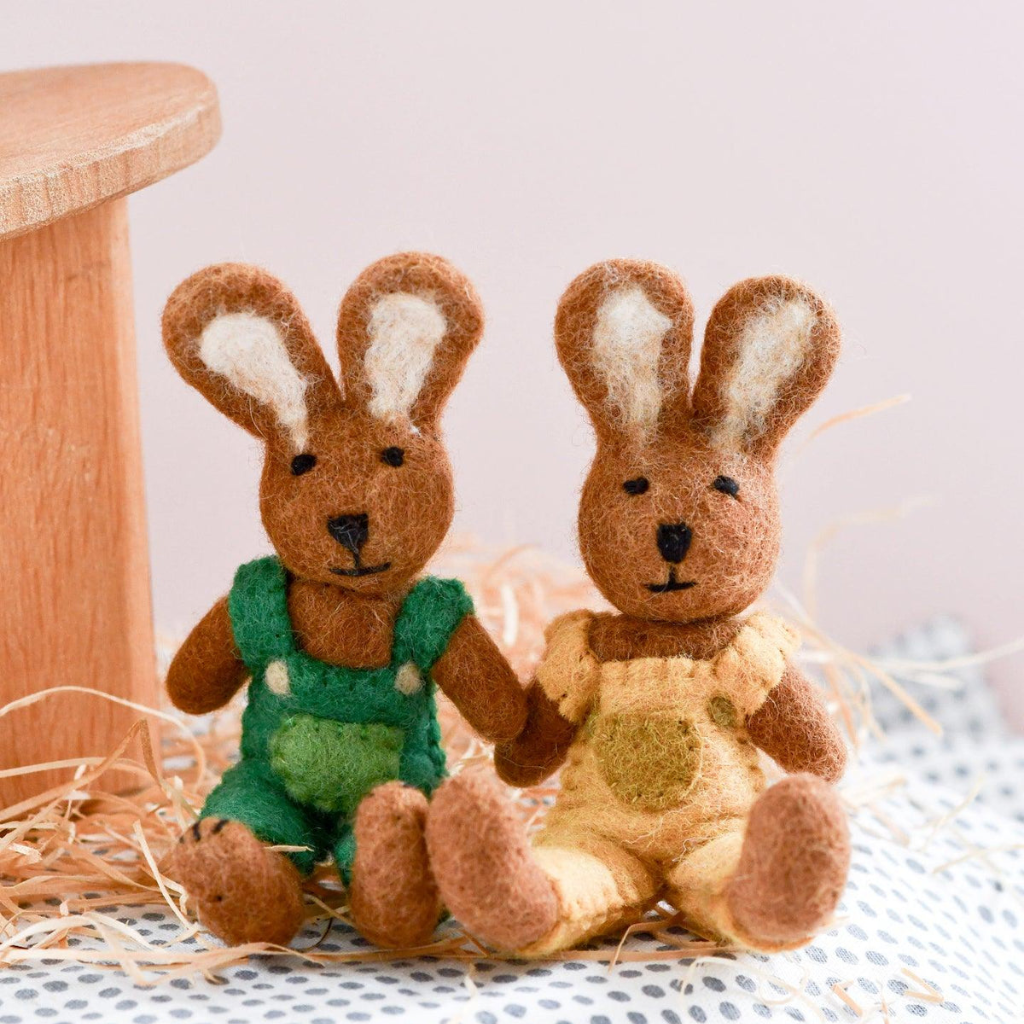 Tara Treasures Felt Animal / Rabbit with Green Overalls