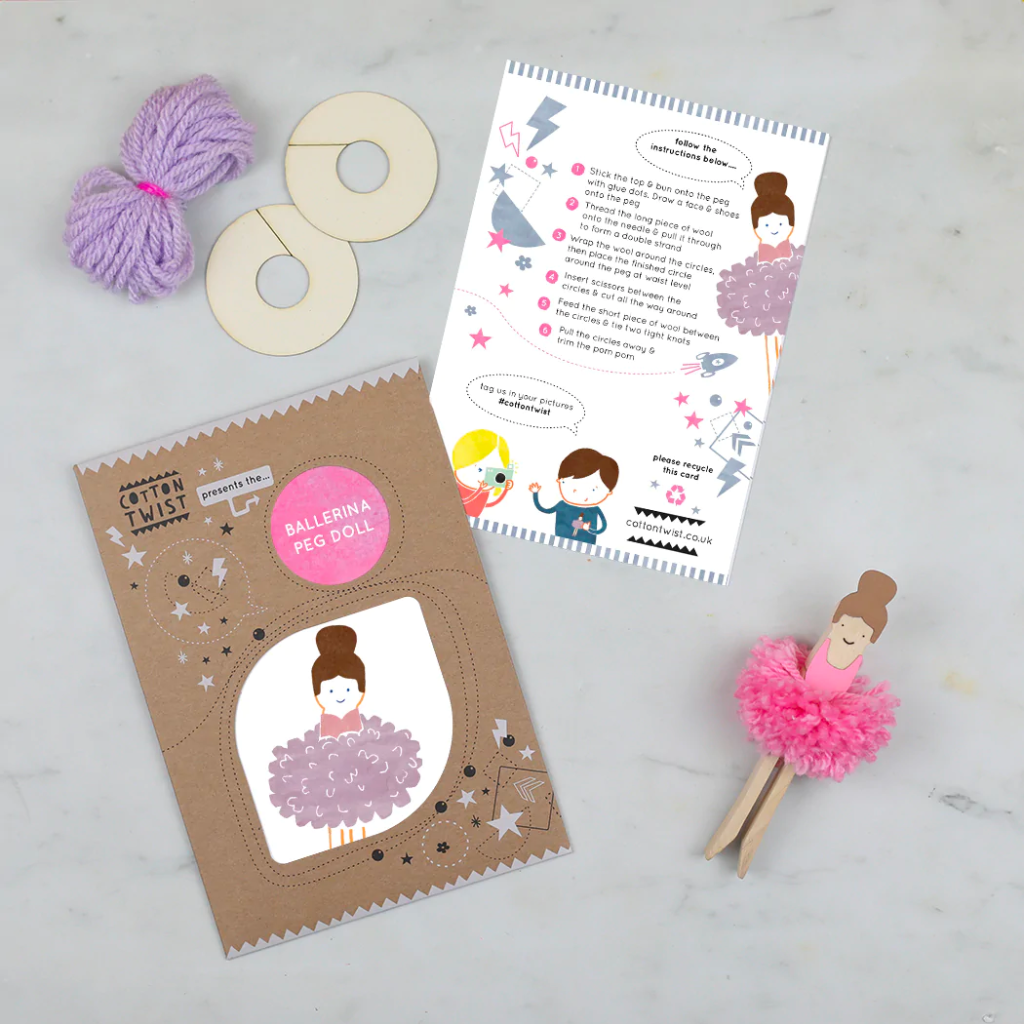 Cotton Twist Make Your Own Pom Pom Ballerina Peg Doll Kit