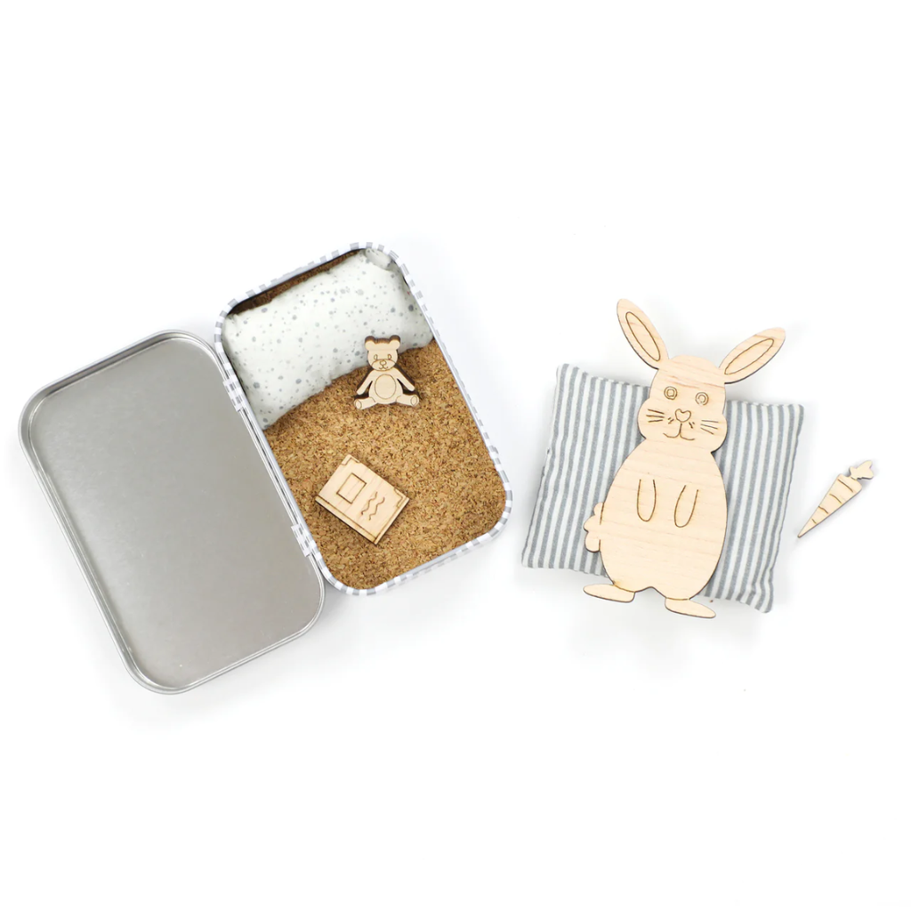 Cotton Twist 'Please Take Care of Me' Wooden Bunny in Tin