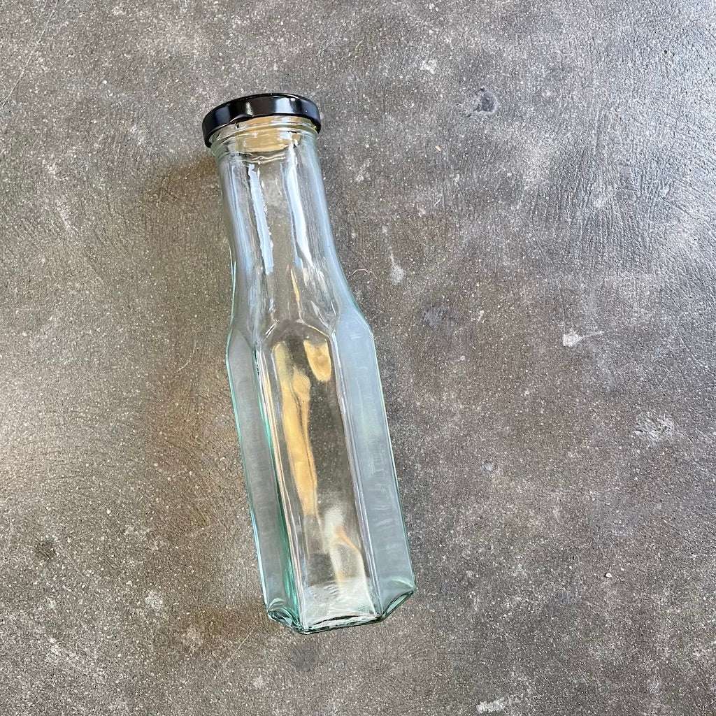 Sauce Bottle Glass Hex Shape with Lid 250 ml