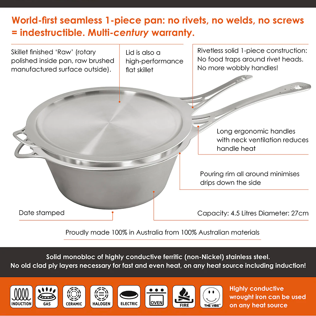 Solidteknics Noni 2.5 L Ferritic Stainless Steel Saucepan & 23 cm Skillet/Lid