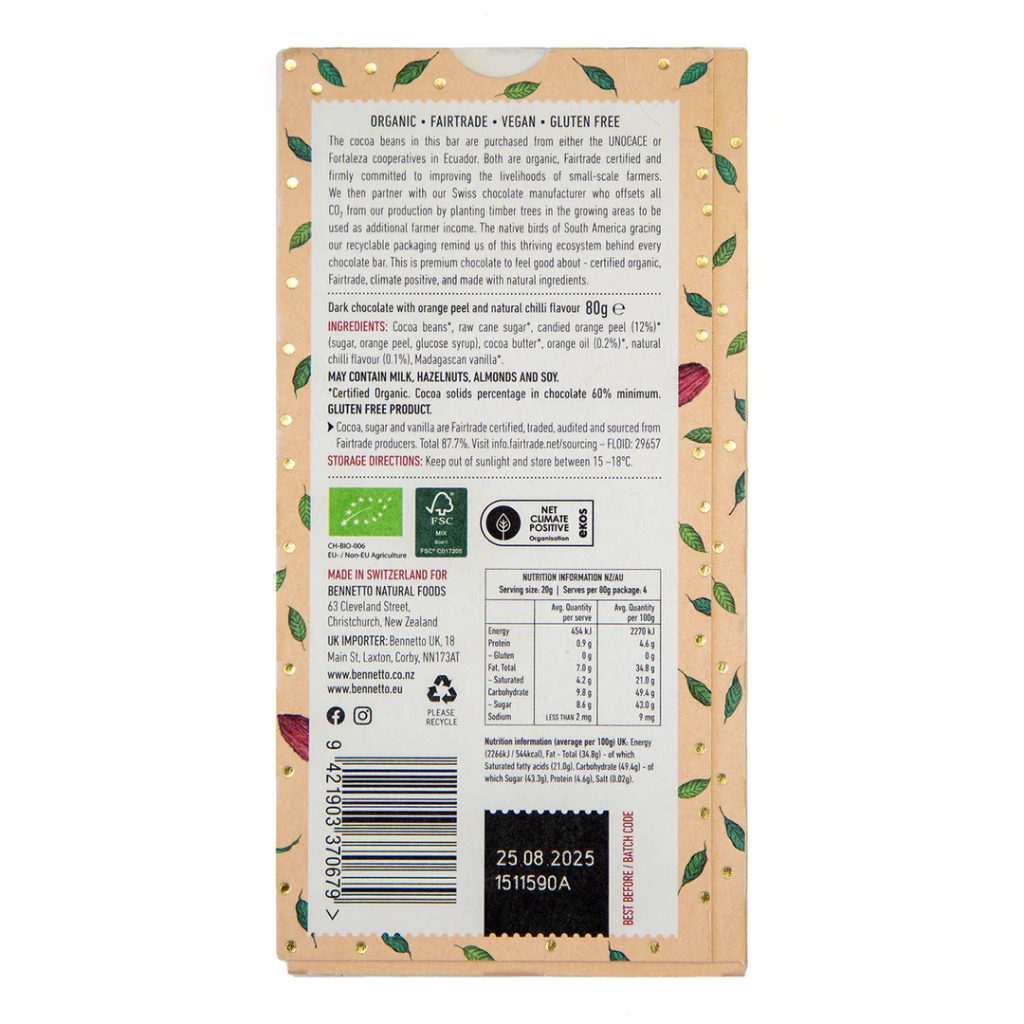 Bennetto Organic Dark Chocolate 80 g
