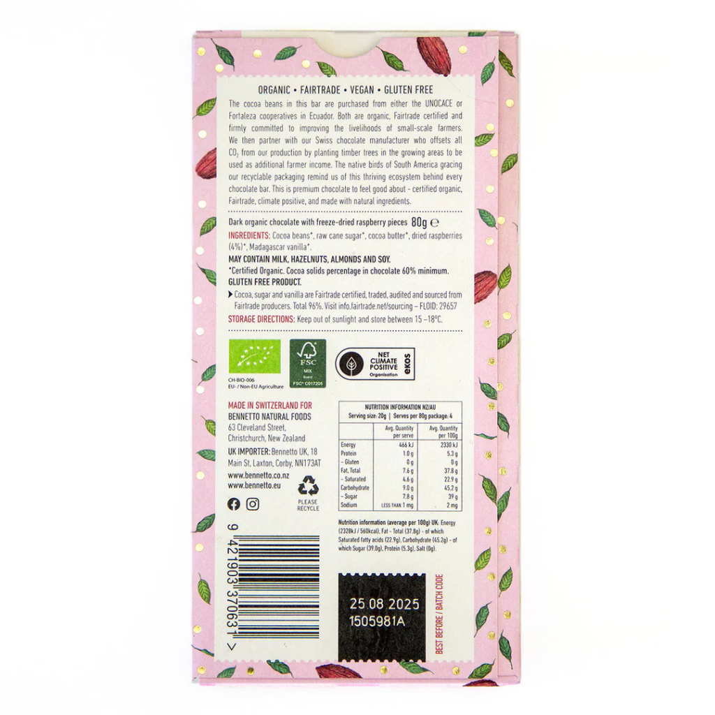 Bennetto Organic Dark Chocolate 80 g