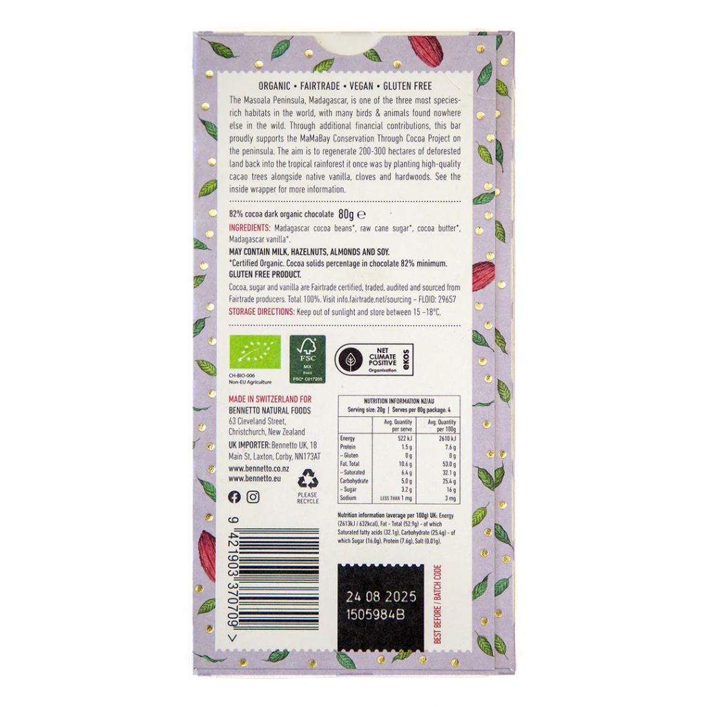 Bennetto Organic Dark Chocolate 80 g