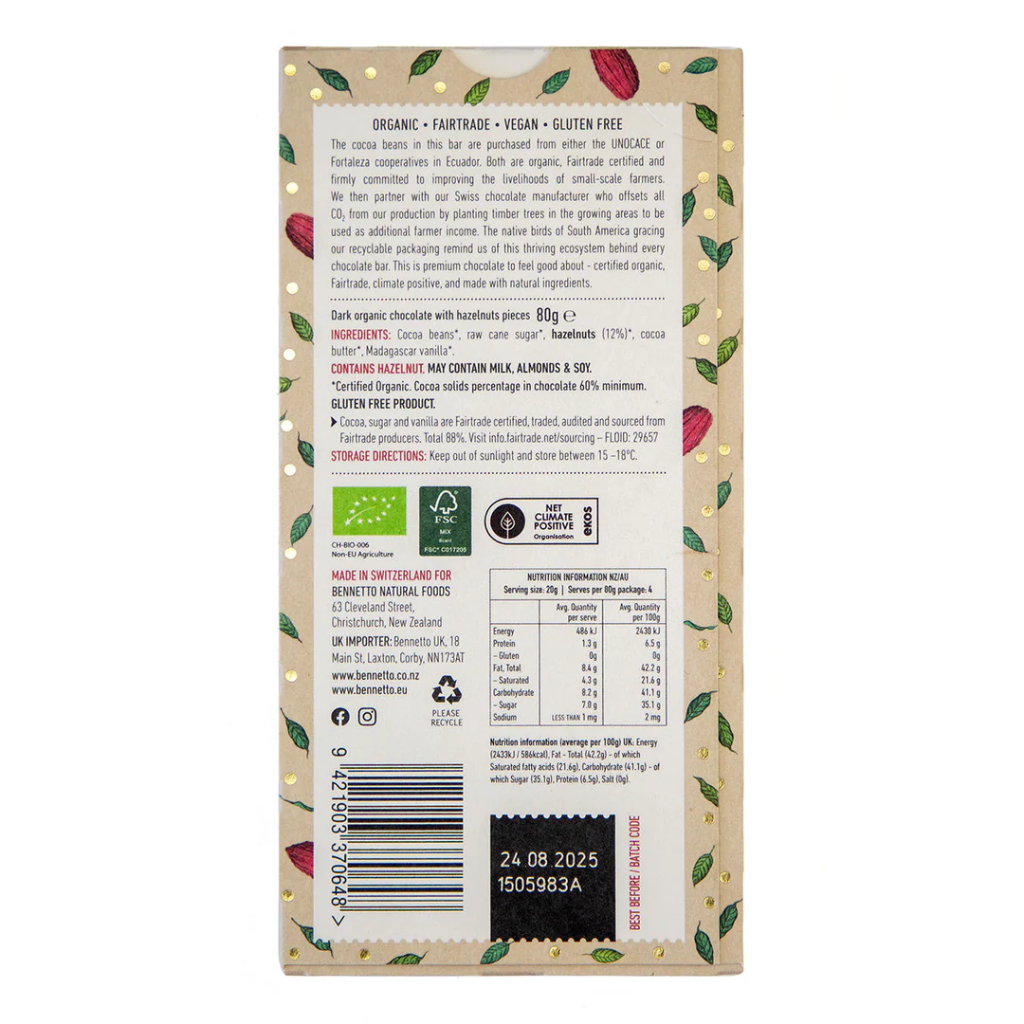 Bennetto Organic Dark Chocolate 80 g