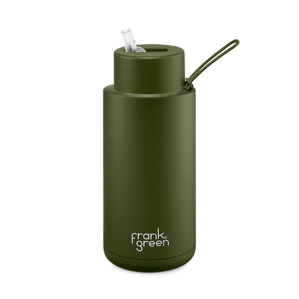 Frank Green Ceramic & Stainless Steel Bottle with Straw Cap 1 L (34 oz)