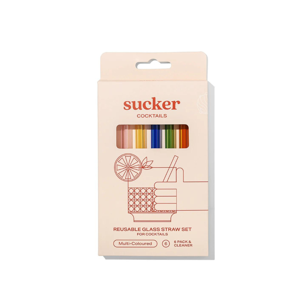 Sucker Glass Cocktail Straws Multi-Colour (6 Pack)