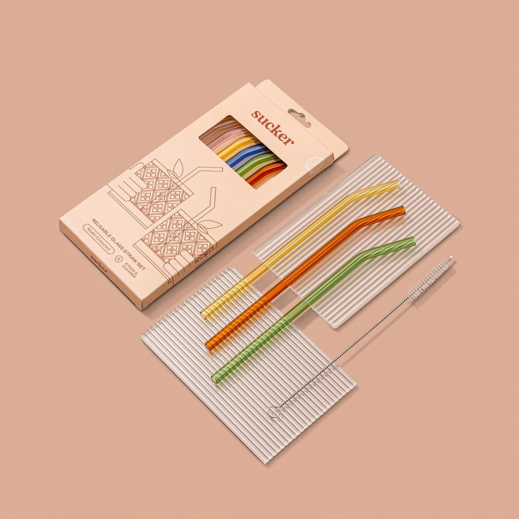 Sucker Glass Drinking Straws Multi-Colour (6 Pack)