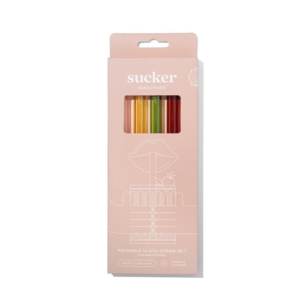 Sucker Glass Smoothie Straws Multi-Colour (4 Pack)