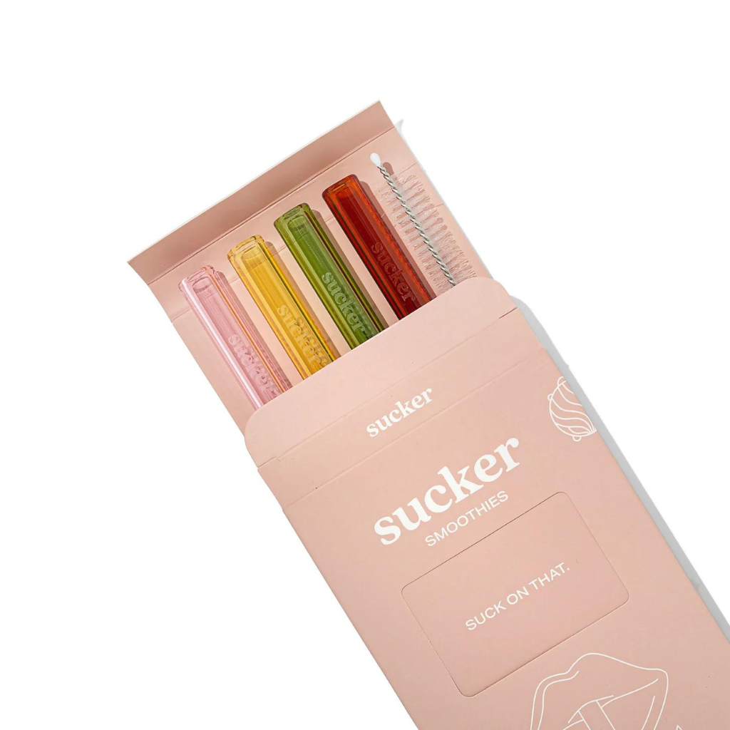 Sucker Glass Smoothie Straws Multi-Colour (4 Pack)