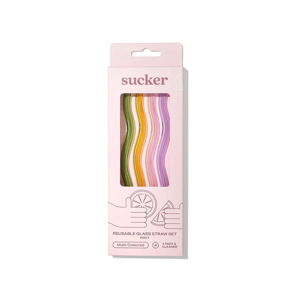 Sucker Glass Wavey Straws Multi-Colour (4 Pack)