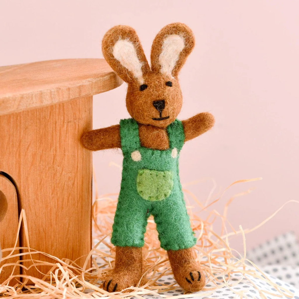 Tara Treasures Felt Animal / Rabbit with Green Overalls