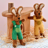 Tara Treasures Felt Animal / Rabbit with Green Overalls