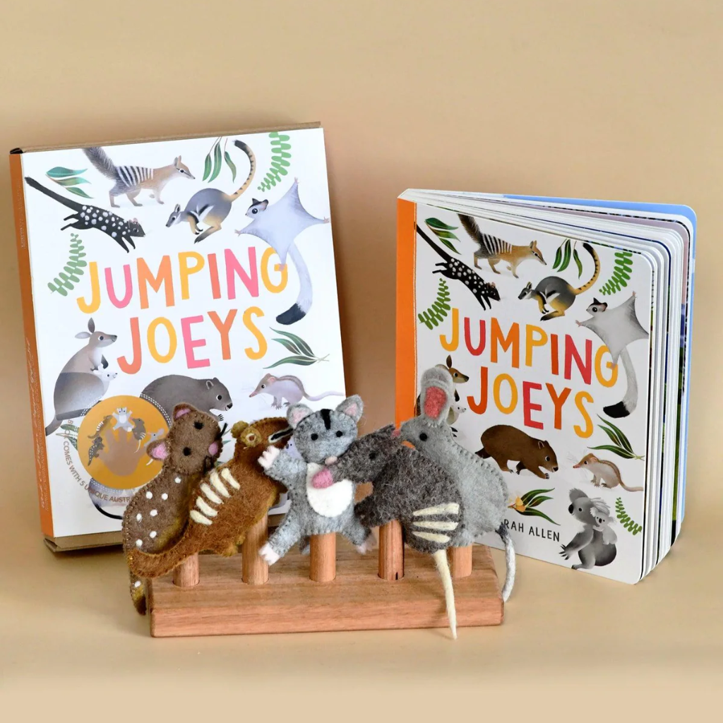 Tara Treasures "Jumping Joeys" Book & Finger Puppets  Set by Sarah Allen