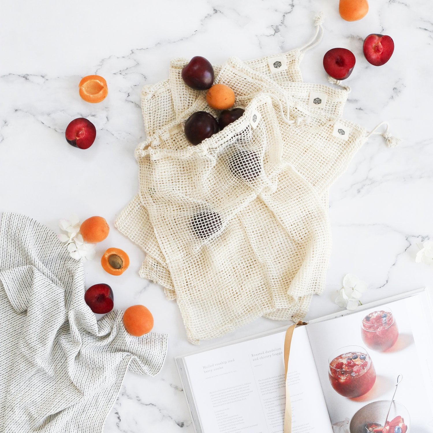 Ever Eco Reusable Produce Bags Organic Cotton Net (4 Pack)