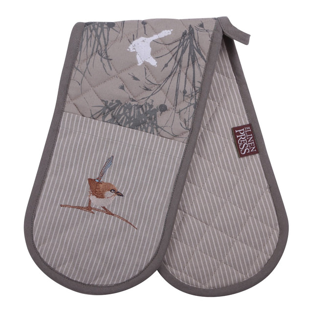 Linen Press Double Mitt Blue Wren Grassland (Organic Cotton) Teros