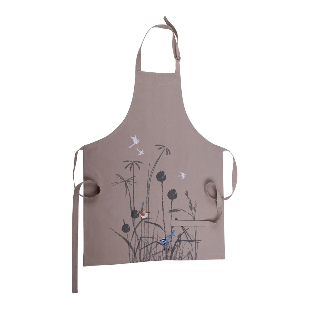 Linen Press Apron Blue Wren Grassland (Organic Cotton)