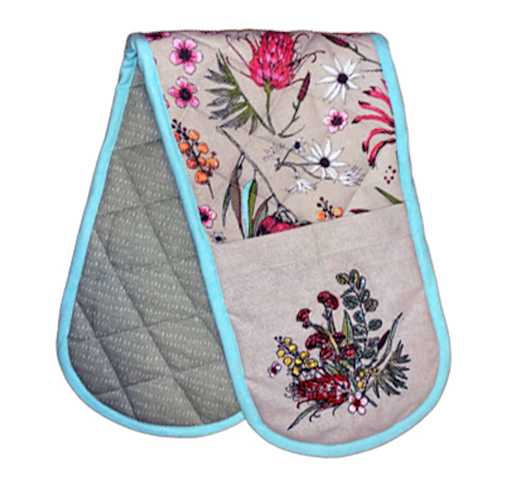 Linen Press Double Mitt Native Floral (Organic Cotton)