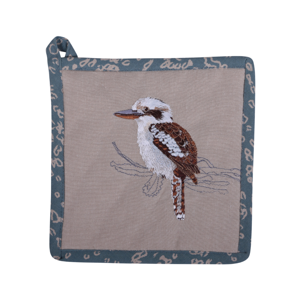 Linen Press Pot Holder Kookaburra & Banksia (Organic Cotton)