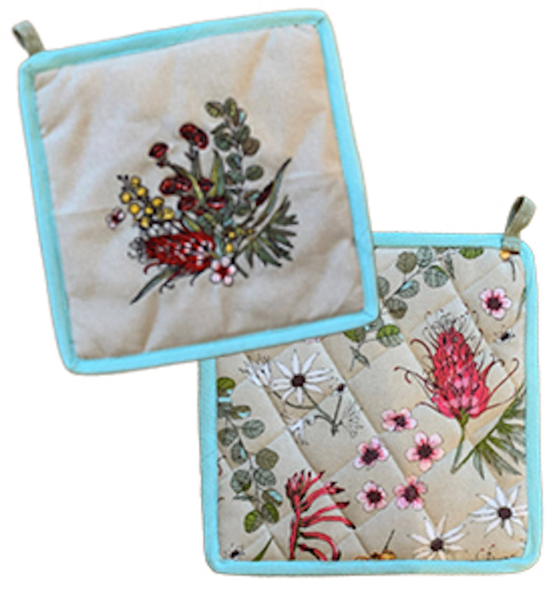 Linen Press Pot Holder Native Floral (Organic Cotton)