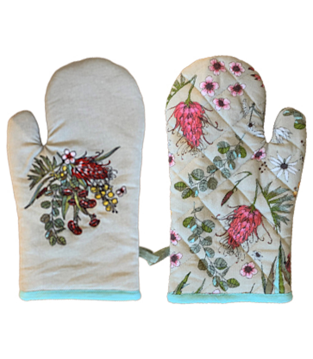 Linen Press Single Mitt Native Floral (Organic Cotton)