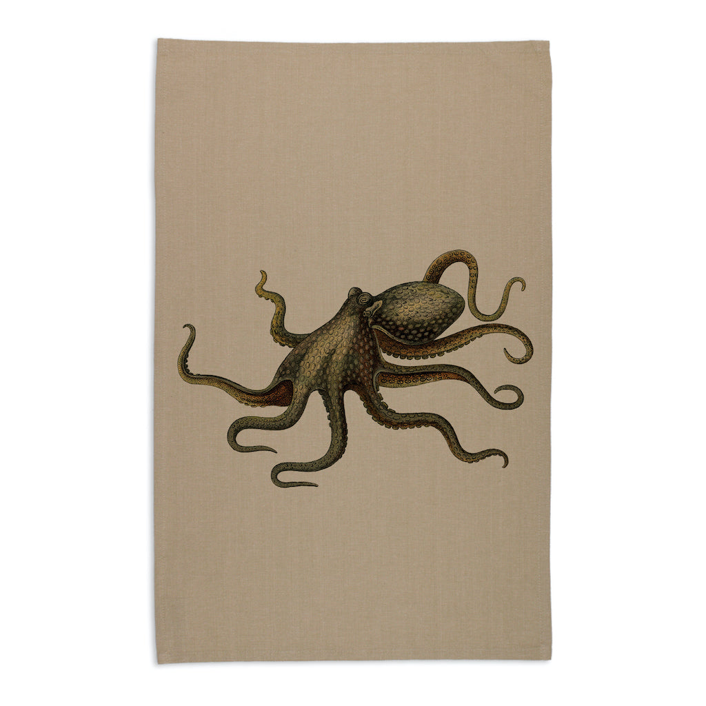 Linen Press Tea Towel Beige Animals Marine (Organic Cotton)