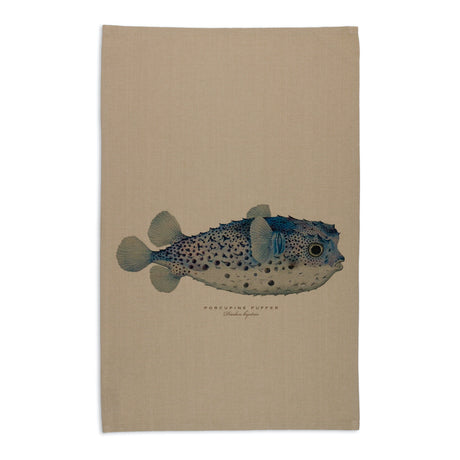 Linen Press Tea Towel Beige Animals Marine (Organic Cotton)