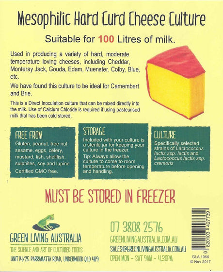 Green Living Australia Mesophilic Hard Cheese Culture