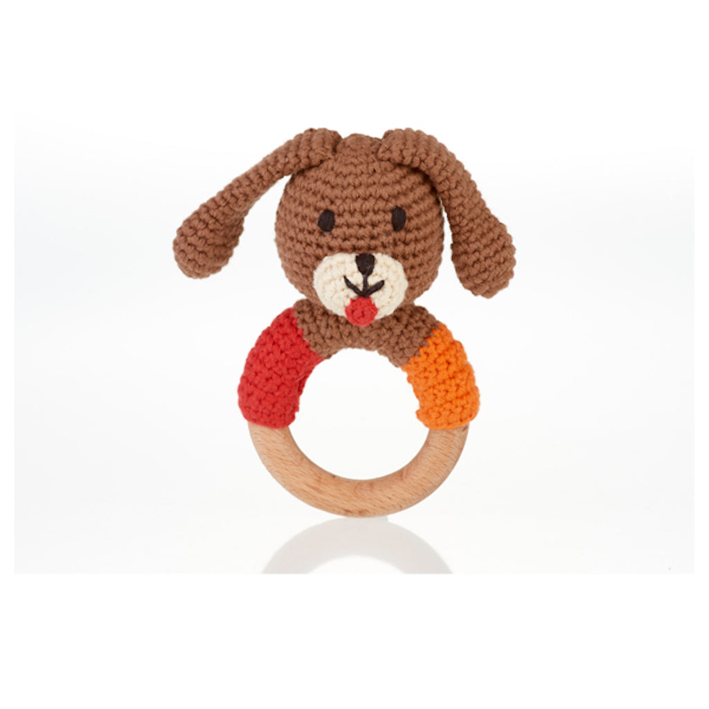 Pebble Dog Wooden Ring Rattle