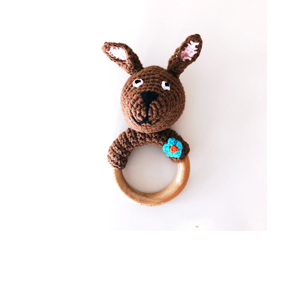 Pebble Kangaroo Wooden Ring Rattle