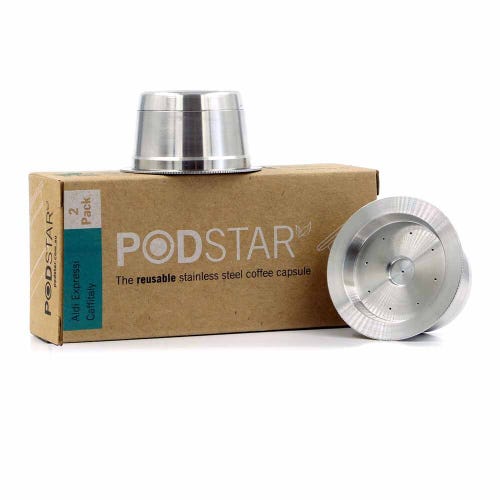 Pod Star Reusable Stainless Steel Pod for Aldi K-fee, Caffitaly & Verismo
