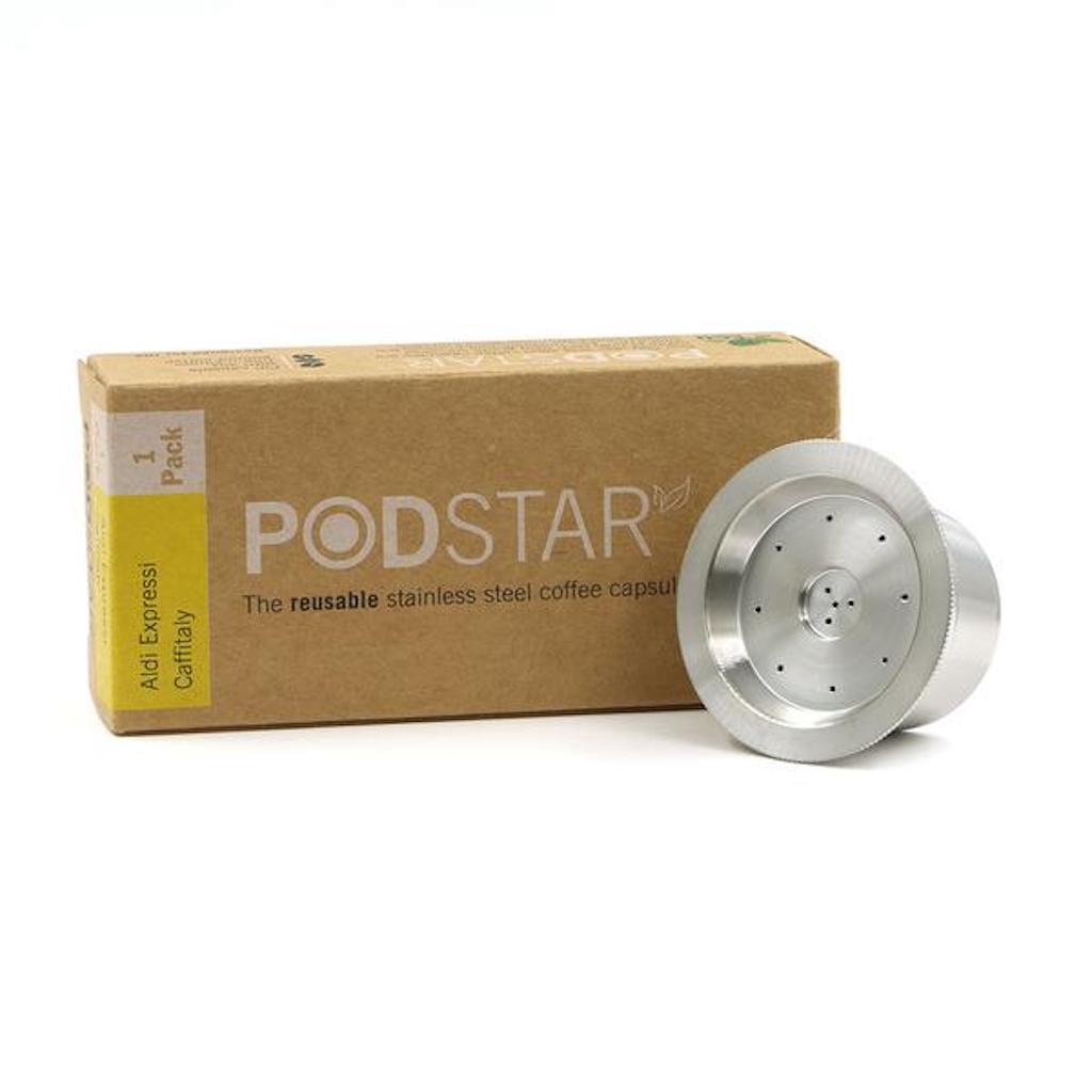 Pod Star Reusable Stainless Steel Pod for Aldi K-fee, Caffitaly & Verismo