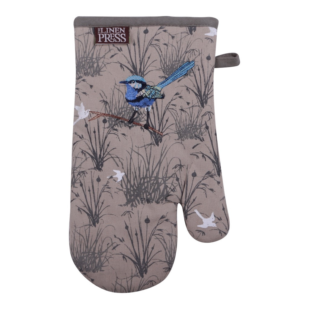 Linen Press Single Mitt Blue Wren Grassland (Organic Cotton) Teros