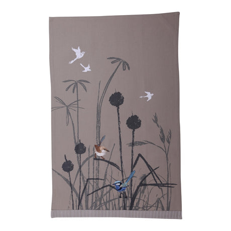 Linen Press Tea Towel Blue Wren Grassland (Organic Cotton) Teros